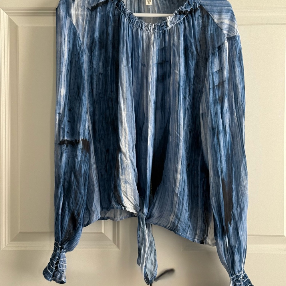 Cloth & Stone Navy and White Striped Blouse